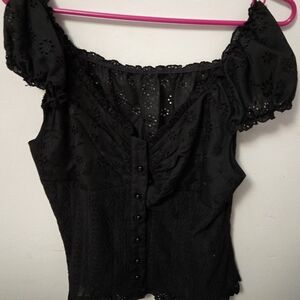 Black Lace Button-Up Top